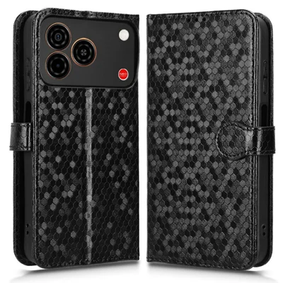 For ZTE nubia A57 Pro 4G  /  A57 4G Wallet Case Dot Pattern Imprint PU Leather Phone Cover with Wrist Strap - Black