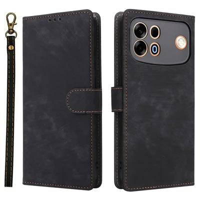 For Oppo A7 Pro Max 5G / F35 Pro 5G Wallet Case RFID Blocking PU Leather Phone Cover Stand with Strap - Black