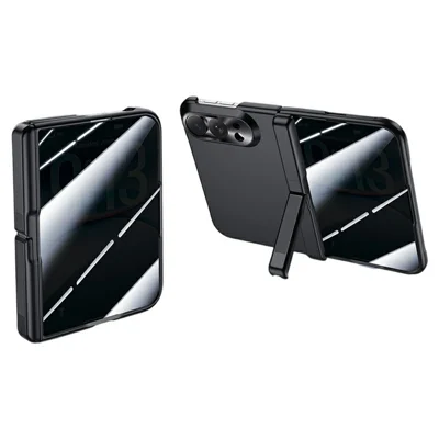 For iPhone Duo Case med Anti-Spy skærmbeskytter og klappelås Hinge Kickstand Hårdt overfladebehandlet PC-telefonbeskyttelse - Sort