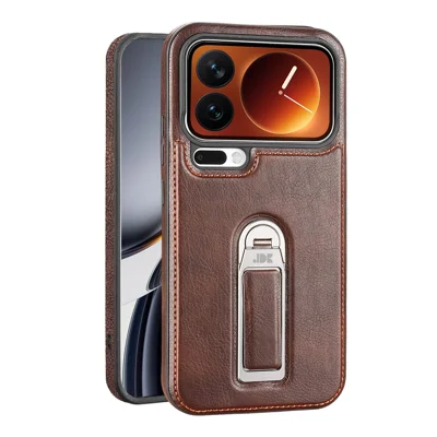 JINDUKA J38 For Xiaomi 17 Pro Max Case Anti Drop Anti Scratch Ring Kickstand PU + PC + TPU Phone Back Cover - Dark Brown