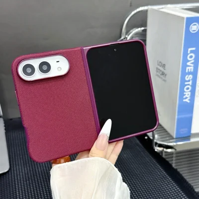 For iPhone Duo Magnetic Case Tech Fabric Texture PU Leather + PC Slim Phone Cover - Cherry Red