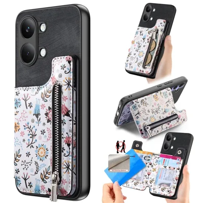 For Xiaomi Poco X8 Pro Max 5G / Redmi Turbo 5 Max 5G Case Leather Phone Cover with RFID Blocking Zipper Card Bag Kickstand - Black