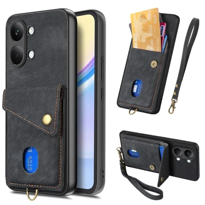 For Xiaomi Poco X8 Pro Max 5G / Redmi Turbo 5 Max 5G Case with Card Holder Kickstand Leather Phone Back Cover - Black