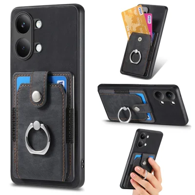 For Xiaomi Poco X8 Pro Max 5G / Redmi Turbo 5 Max 5G Case Kickstand Leather + TPU Non-Slip Protective Cover with Card Slots - Black