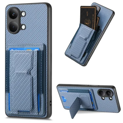 For Xiaomi Poco X8 Pro Max 5G  /  Redmi Turbo 5 Max 5G Case with Card Holder Kickstand Fiber Pattern Leather Back Cover - Blue