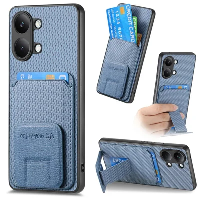 Capa para Xiaomi Poco X8 Pro Max 5G / Redmi Turbo 5 Max 5G com Porta-cartões, Capa em TPU com Revestimento em Pele com Textura de Fibra de Carbono - Azul