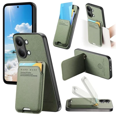 Funda para Xiaomi Poco X8 Pro Max 5G / Redmi Turbo 5 Max 5G de textura de tela de cuero + PC + TPU con soporte y ranura para tarjetas - Verde