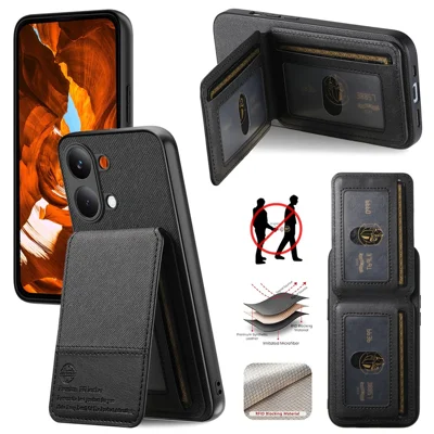 For Xiaomi Poco X8 Pro Max 5G  /  Redmi Turbo 5 Max 5G Phone Case Cloth Texture Leather + PC + TPU Cover with RFID Blocking Card Holder - Black