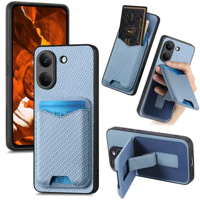 CASENEO C1-19 dla Xiaomi Poco X8 Pro 5G / Redmi Turbo 5 5G Etui z Funkcją Oparki Do Odtwarzania z Skórzanej Tylnej Pokrywy z Teksturą Węglowej, Kolor Niebieski