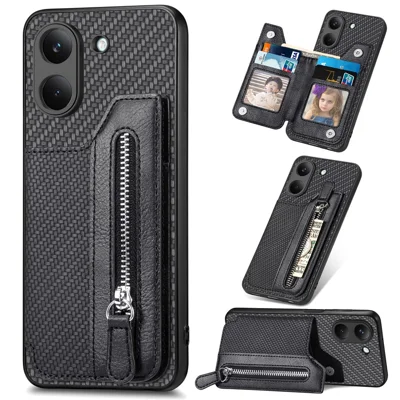 For Xiaomi Poco X8 Pro 5G  /  Redmi Turbo 5 5G Case Leather+PC+TPU Zipper Wallet Phone Cover - Black