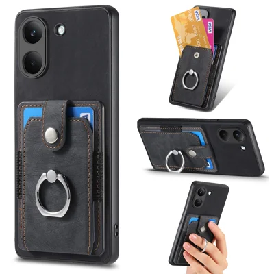 For Xiaomi Poco X8 Pro 5G  /  Redmi Turbo 5 5G Case Kickstand Leather + TPU Non-Slip Protective Cover with Card Slots - Black