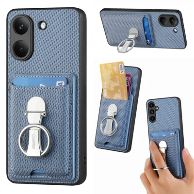 CASENEO For Xiaomi Poco X8 Pro 5G  /  Redmi Turbo 5 5G Phone Case Leather Back Cover with Kickstand and Card Slots Carbon Fiber Texture - Blue