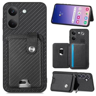 For Xiaomi Poco X8 Pro 5G  /  Redmi Turbo 5 5G Case Card Holder Leather Back Cover Carbon Fiber Texture - Black