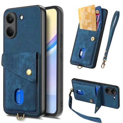 For Xiaomi Poco X8 Pro 5G  /  Redmi Turbo 5 5G Case with Card Holder Kickstand Leather Phone Back Cover - Blue