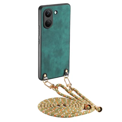 For Xiaomi Poco X8 Pro 5G  /  Redmi Turbo 5 5G Case Retro Leather Phone Back Cover with Adjustable Strap - Green