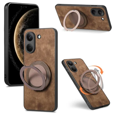 For Xiaomi Poco X8 Pro 5G  /  Redmi Turbo 5 5G Stress Relief Retro Leather Back Cover Phone Case with Rotating Kickstand - Brown