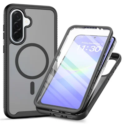 Magnetic Phone Case for Samsung Galaxy A18 4G / A17 5G / A17 4G / A26 5G / A16 5G / A16 4G , 3 in 1 Translucent Skin Touch PC TPU Back Cover with PET Screen Film - Black