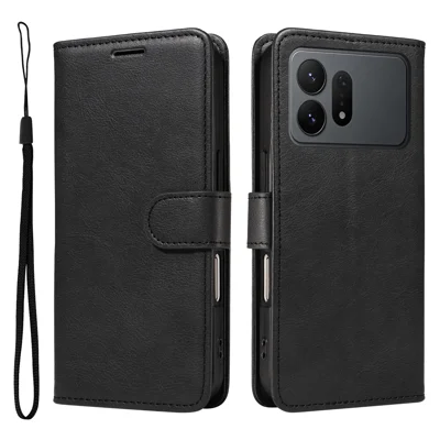 For Samsung Galaxy S27 Ultra Læder Wallet Case med strap Solid farve Phone Stand Cover - Sort