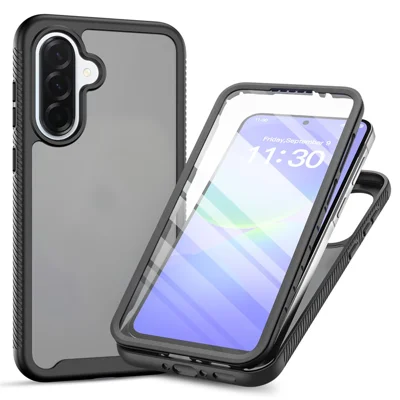 Phone Case for Samsung Galaxy A18 4G / A17 5G / A17 4G / A26 5G / A16 5G / A16 4G , Translucent Matte PC + TPU Back Cover with PET Screen Film - Black