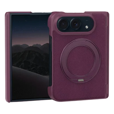 For iPhone Duo Magnetic Case PU Leather + PC Rotating Kickstand Magnetic Phone Cover - Cherry Red
