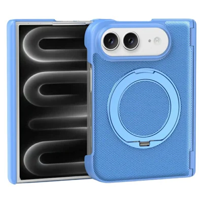 For iPhone Duo Magnetic Case Leather Rotating Kickstand Leather + PC Phone Cover - Baby Blue