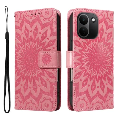  For Xiaomi Redmi Note 17 Pro+ 5G / Xiaomi Redmi Note 17 Pro Max 5G Leather Wallet Case Sunflower Imprinted Phone Cover - Pink