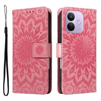  For Xiaomi Redmi Note 17 Pro 5G Leather Wallet Case Sunflower Imprinted Phone Cover - Pink