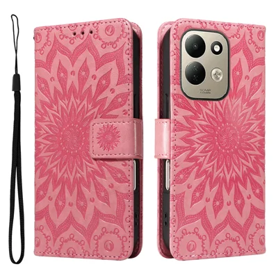 Für Xiaomi Redmi 17 5G / Xiaomi Redmi 17 4G Ledertasche mit Sonnenblumen-Prägung, Handyhülle - Rosa