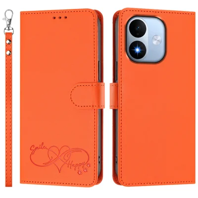  For Xiaomi Redmi Note 17 5G (Global) / Xiaomi Redmi Note 17 (India/China) 5G / Xiaomi Redmi Note 17 4G (Global) Case PU Leather Heart Pattern Wallet Flip Phone Cover with Hand Strap - Orange
