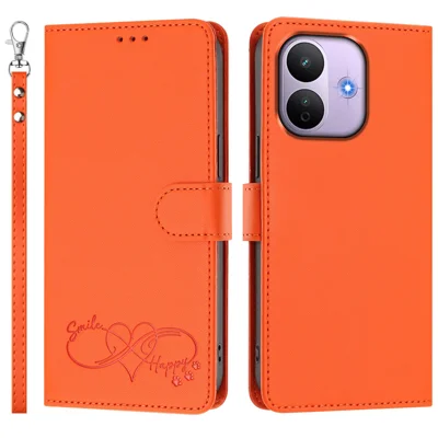 Voor Xiaomi Redmi Note 17 Pro 5G hoesje PU leer Hartpatroon Portemonnee Flip hoes met handband - Oranje