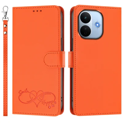  For Xiaomi Redmi Note 17 Pro Max 5G / Xiaomi Redmi Note 17 Pro+ 5G Case PU Leather Heart Pattern Wallet Flip Phone Cover with Hand Strap - Orange
