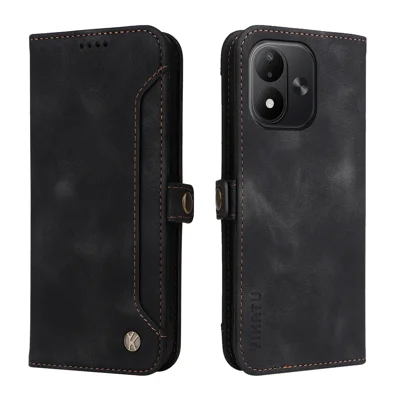  YIKATU for Xiaomi Redmi Note 17 4G (Global) / Xiaomi Redmi Note 17 (India/China) 5G / Xiaomi Redmi Note 17 5G (Global) YK-002 Case Wallet PU Leather Phone Cover with Outer Card Slot - Black