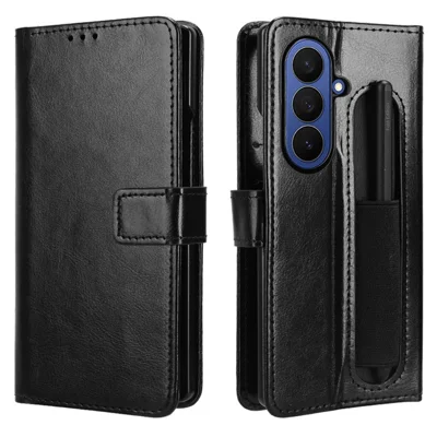 Handyhülle für Samsung Galaxy Z Fold8 Ultra mit Stiftschlitz, Standfunktion, Ledertasche in Crazy-Horse-Optik - Schwarz