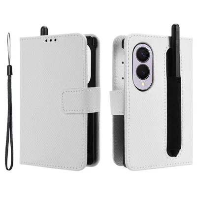 For Samsung Galaxy Z Fold8 Case with Pencil Holder, PU Leather Diamond Texture Wallet Phone Cover - White