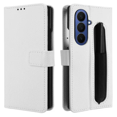 Für Samsung Galaxy Z Fold8 Ultra Hülle mit Stifthalter, PU-Leder Diamant-Textur Brieftaschen-Handyhülle - Weiß