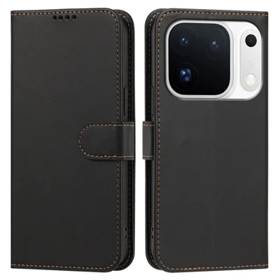  For Oppo Find X10 Pro Max 5G Leather Case Wallet Stand Solid Color Anti Drop Phone Cover - Black