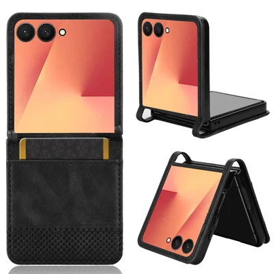 For Samsung Galaxy Z Flip8 Case Retro Texture Leather + PC Phone Cover with Card Slot - Black
