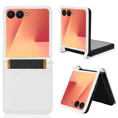 For Samsung Galaxy Z Flip8 Case PU Leather Diamond Texture Phone Cover with Card Slot - White