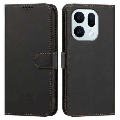  For Oppo Find X10 E 5G Leather Case Wallet Stand Solid Color Anti Drop Phone Cover - Black