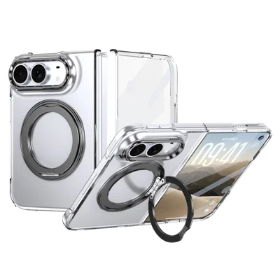 Voor iPhone Duo Magnetische Hoes met Steunvoet Transparante PC Telefoonhoes met Voorzijde Glazen Folie - Zwart