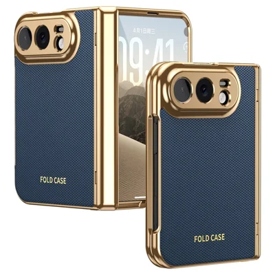 For iPhone Duo Case PU Leather Coated PC Phone Cover with Tempered Glass Screen Protector - Blue