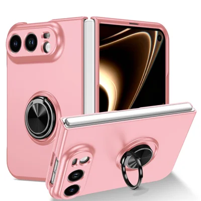 For iPhone Duo Case Rotatable Ring Kickstand Hard PC Phone Cover - Pink