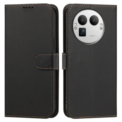  For Realme GT 8 Pro 5G Leather Case Wallet Stand Solid Color Anti Drop Phone Cover - Black