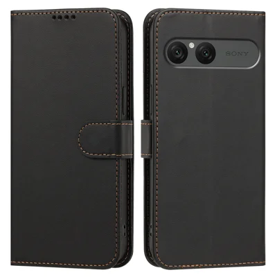  For Sony Xperia 10 VIII / Sony Xperia 10 VII Leather Case Wallet Stand Solid Color Anti Drop Phone Cover - Black