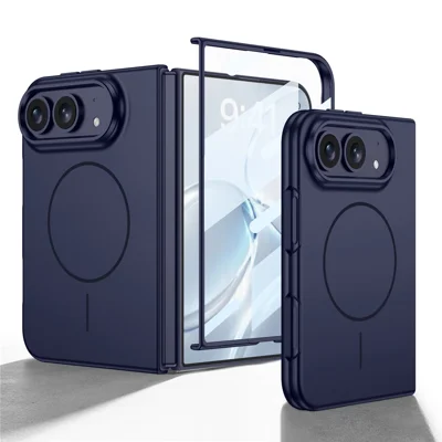 GKK for iPhone Duo Magnetic Case Slim Hard PC + Tempered Glass Phone Cover with Screen Film - Cold Night Blue