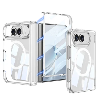 GKK for iPhone Duo Magnetic Case Clear PC Scratch Resistant Phone Cover with Tempered Glass Screen Protector - Transparent