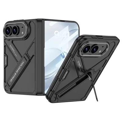 GKK voor iPhone Duo Kickstand Case Scharnierbescherming PC + Gepantserde Glas Telefoonhoes - Zwart