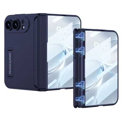 GKK obudowa Duo do iPhone'a z folią hartowaną, magnetycznym zawiasem, podstawką, twarda obudowa PC - zimna nocna niebieskość