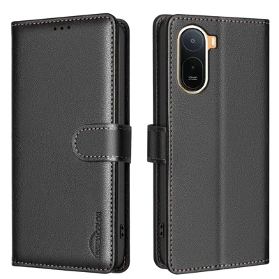  BINFEN COLOR for Xiaomi Redmi A7 Pro 5G BF32 Leather Case Wallet RFID Blocking Phone Cover - Black