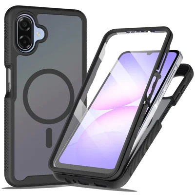 Магнитный чехол для Samsung Galaxy A08 4G / A07s 4G / A07 5G / A07 4G / A06 5G / A06 4G 3 в 1, полупрозрачный, с текстурой под кожу, задняя панель из поликарбоната и ТПУ с пленкой PET - Черный